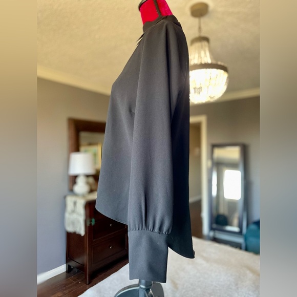 Zara Elegant Black Choker Cut Out Top Long Sleeve V-Neck Top NWT - Picture 12 of 13